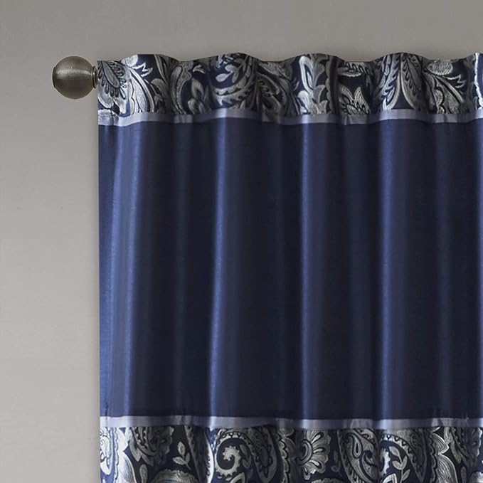 Madison Park Aubrey 2 Panel Curtain Faux Silk Paisley Jacquard, Rod Pocket - Image 3
