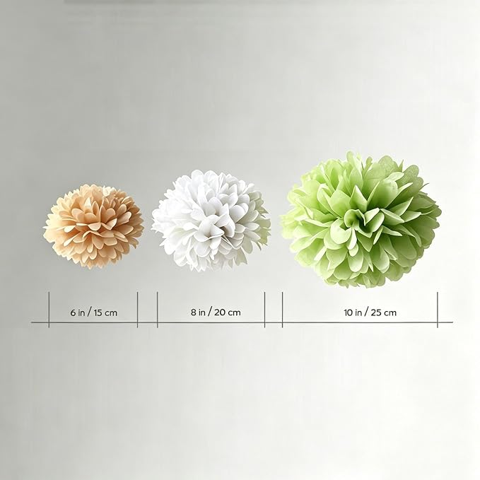 AimtoHome 12Pcs Jungle Paper Pom Poms Decorations, 10/8/6 Inch Green Brown - Image 5