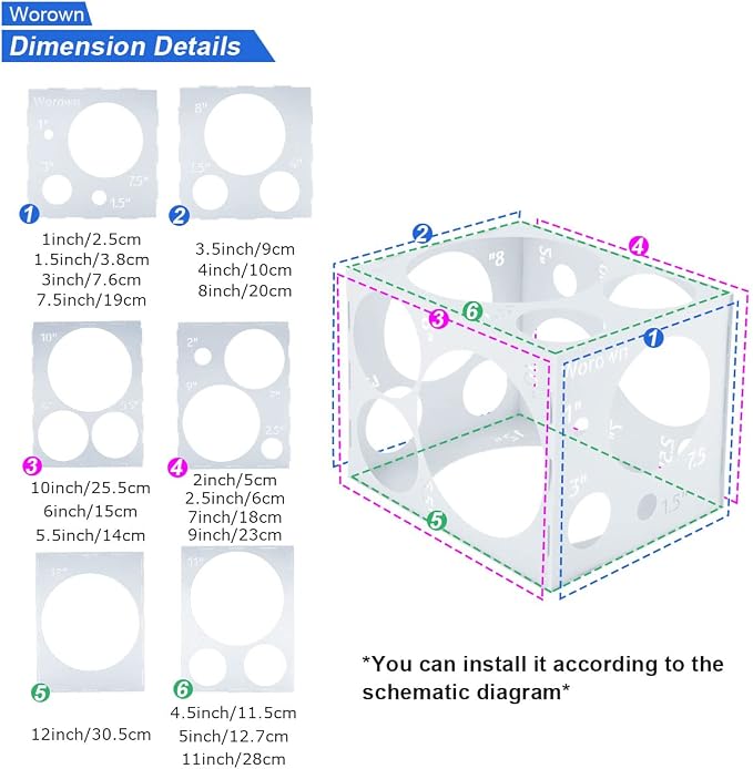 Worown Large Collapsible Balloon Sizer Box, 18 Holes White Plastic Cube - Image 3