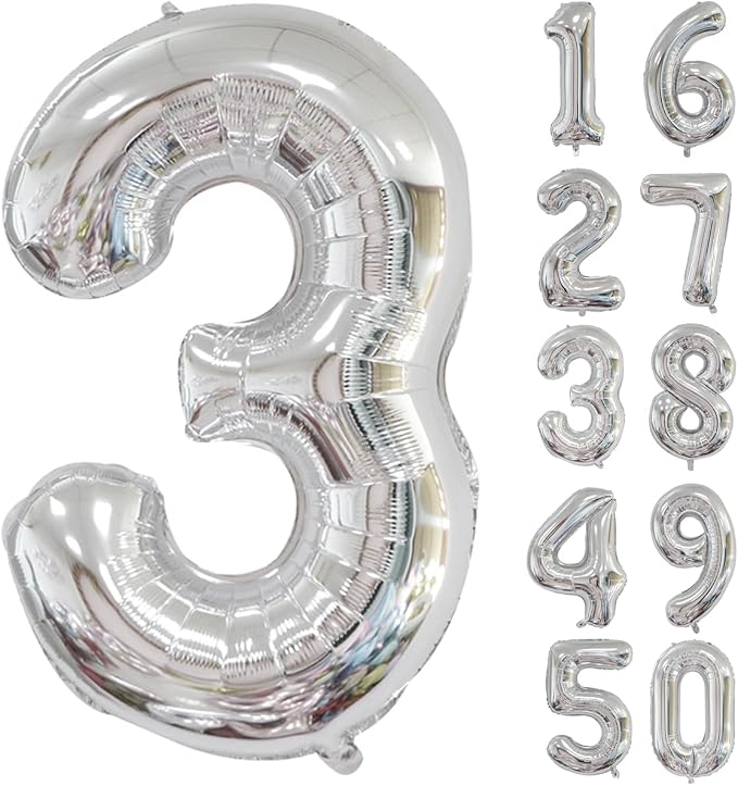 40 inch Silver Number Balloon Giant Foil Helium Balloons Silver Number 3 Balloon by Yeodong