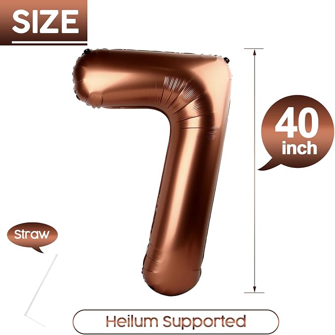 7 Balloon - Brown Birthday Number Balloons, 40 Inch Decorations Men Women | - Image 5