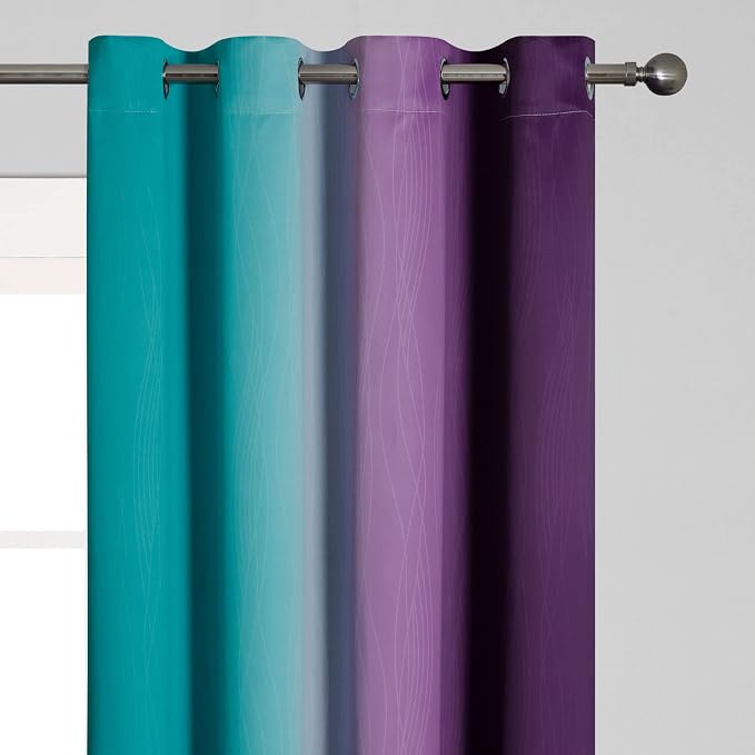 Ombre Purple Blackout Curtains 96 Inches Long, Teal Curtains - Image 4