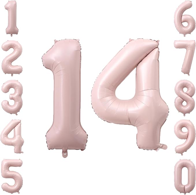 Baby Pink Number 14 Balloon 40 Inch, Pastel Blush Foil Digits Party Supplies | by Unknown