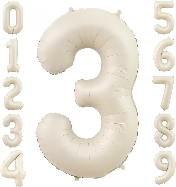 Cream 3 Balloon Number 40 Inch Cream White Number 3 Balloon Helium Mylar 3 by BBPOOL