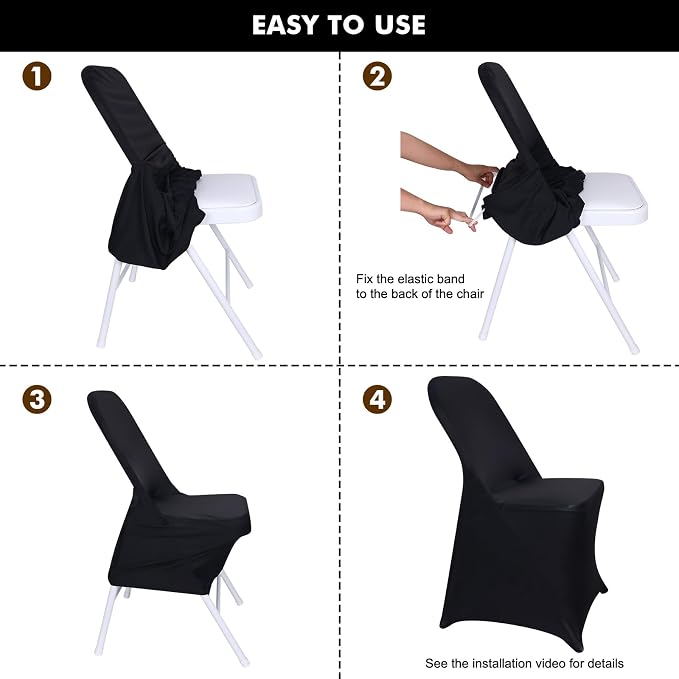 Fixwal 36 Pcs Black Folding Chair Covers Spandex Stretch Slipcover | Spandex - Image 2