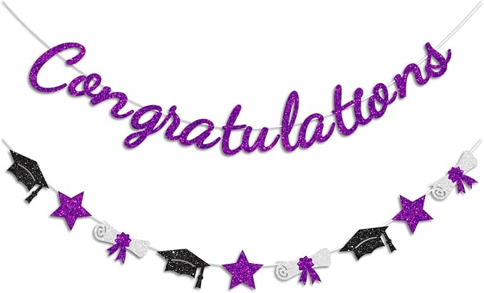 Congratulations Banner Purple Graduation Decorations Class of 2026 Prestrung by Vofrise