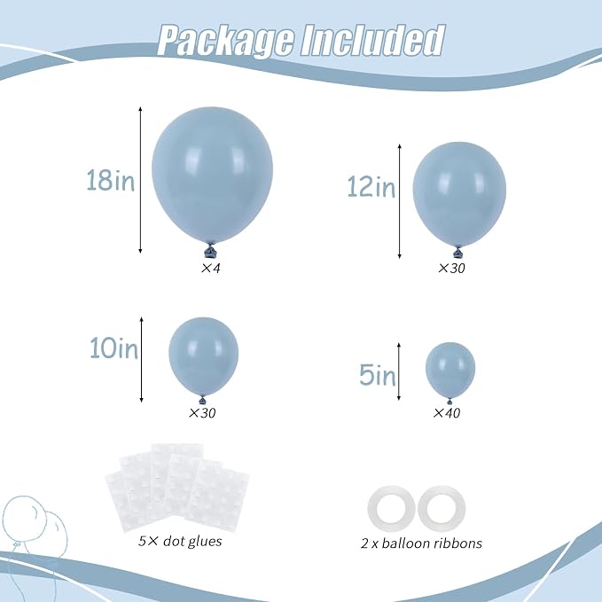 104pcs Dusty Blue Balloon Garland Arch Different Sizes 18/12/10/5 Inch | Matte - Image 2