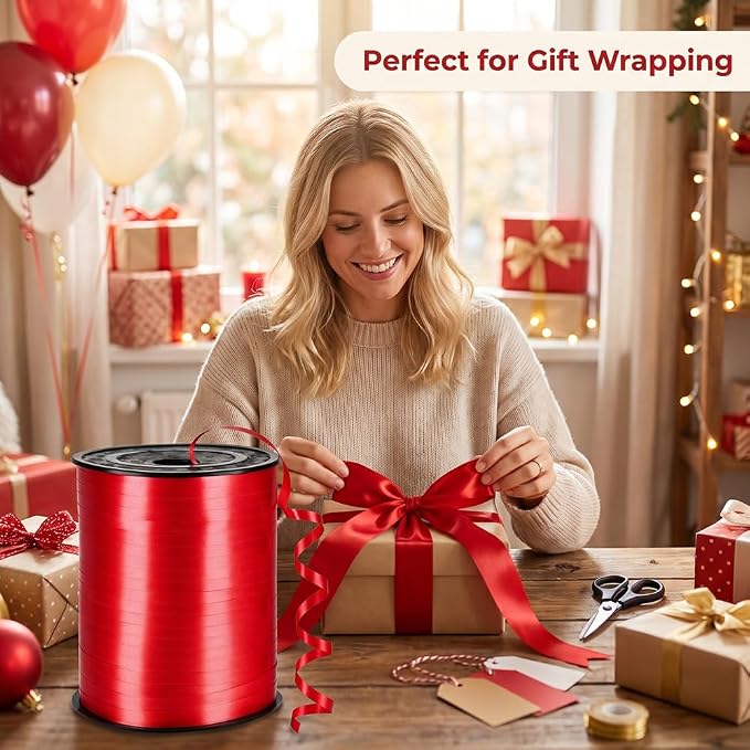 Red PVC Plastic Curling Ribbon, 3/16" x 500-Yard, Floral Arrangements - Image 7