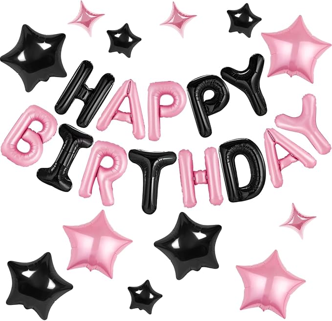 CANREVEL Happy Birthday Banner Decoration + 12Pcs Star Balloons, by CANREVEL