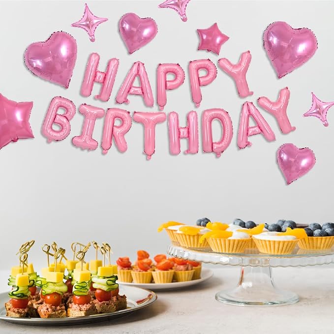 TONIFUL 35Pcs Pink Birthday Decorations Kit 16 Inch Happy Birthday Balloon | 16 - Image 4