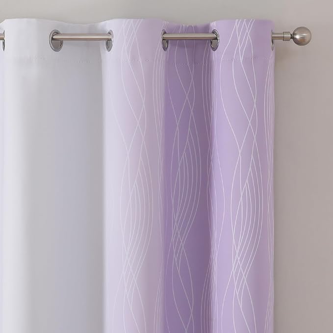 Lilac and Greyish White Ombre Blackout Curtains 72 Inches Length - Image 4