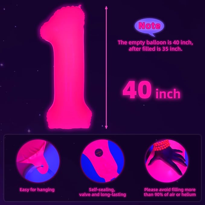 Mega-L Glow in The Dark Party Supplies, 40 Inch Fuchsia Number 0 Balloon | Glow - Image 5