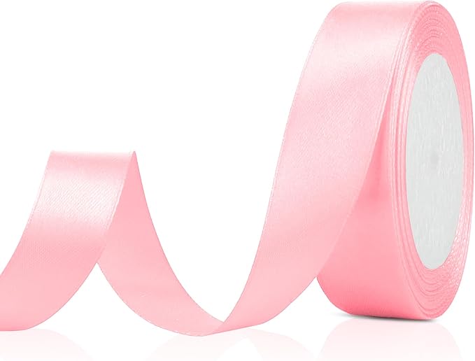 Pink Ribbon for Gift Wrapping 1 in 25 Yards Light Pink Satin Ribbon for Bouquet by OALCQ