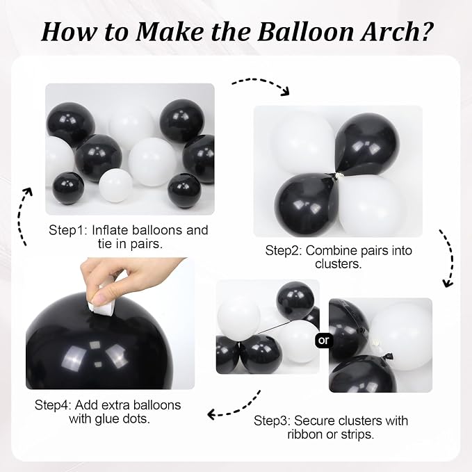 155pcs Black and White Balloon Arch Kit - Image 3