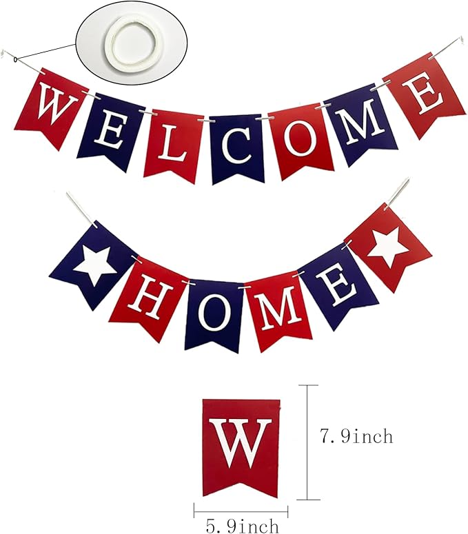 Welcome Home Banner Decorations Glitter Red Blue Bunting Backdrop - Image 7