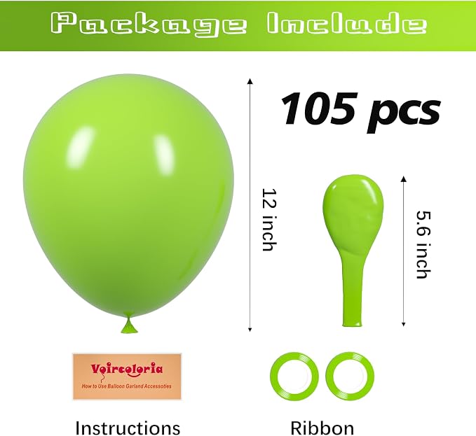 Voircoloria 105pcs Lime Green Party Latex Balloons, 12inch | - Image 2