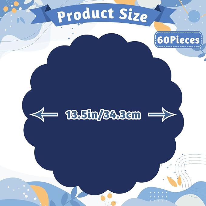 60 Pcs Navy Blue Paper Placemats, 13.5 Inch Disposable Scalloped Table Mats | - Image 2
