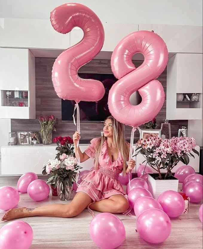 8 Balloon Numbers Birthday Decorations, 40In Pearl Pink Balloons - Image 2