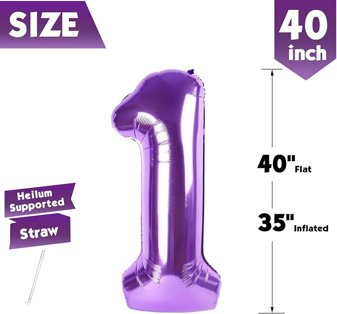 40 Inch Purple Number 1 Balloon Birthday Party Decorations - Image 5