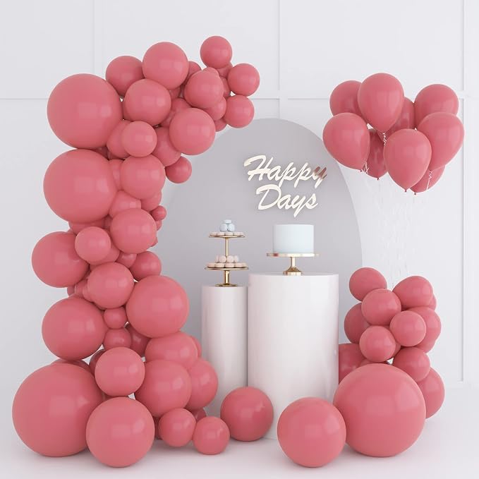 134Pcs Retro Rose Red Balloons Different Sizes 5 10 12 18 Inch Retro Rose Red by KUULBELAballoons