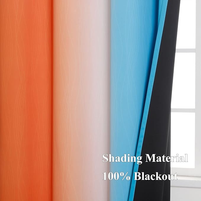 Orange and Blue Blackout Curtains 96 Inches Long, Full Light Blocking Gradient - Image 5
