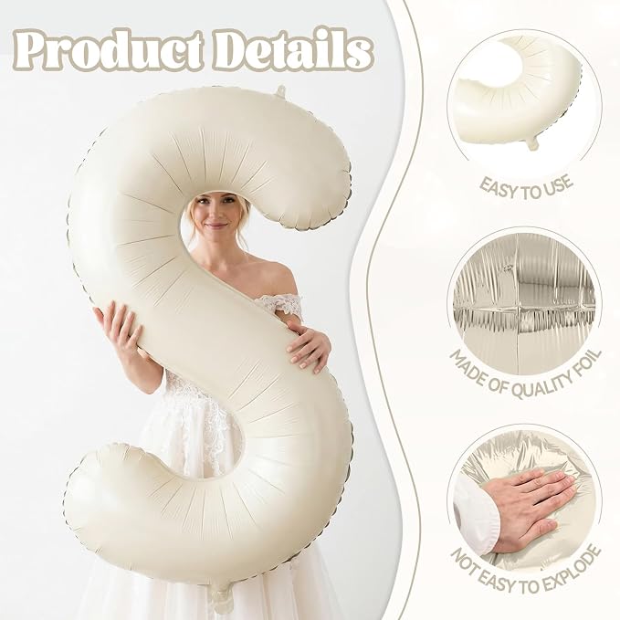 Biapian 40 Inch MRS Letter Balloons, Big Cream MRS Foil Balloons - Image 3