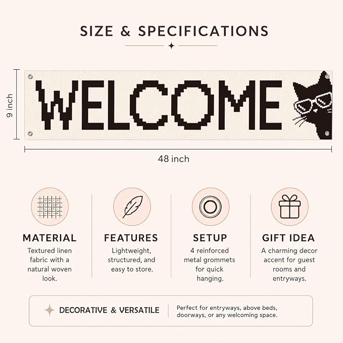 Funny Cat Welcome Banner for Porch Entryway, Pixel Art Wall Hanging Decor for - Image 6