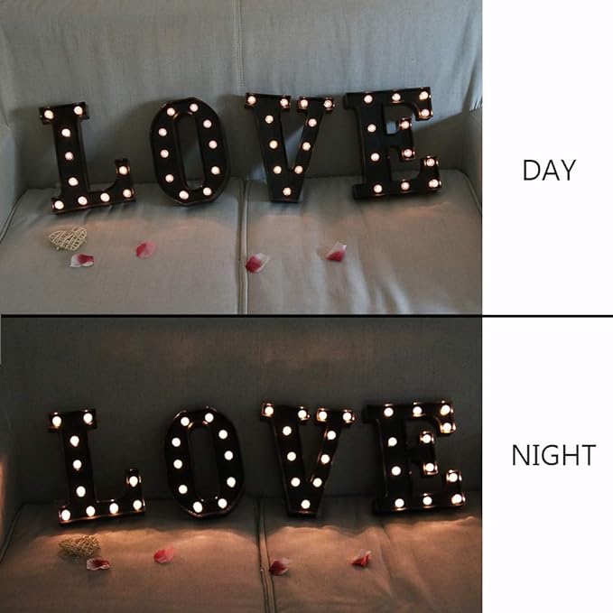 Light Up Black Alphabet Marquee Letters Sign LED Marquee Number Lights Sign for Night Light Home Bar Christmas Lamp Birthday Party Wedding Decoration N