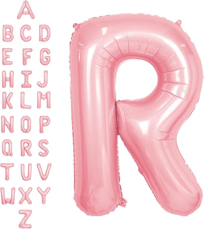 SUWEN 40 Inch Pink Large R Letter Balloons Big Foil Helium A-Z | Jumbo Mylar by SUWEN
