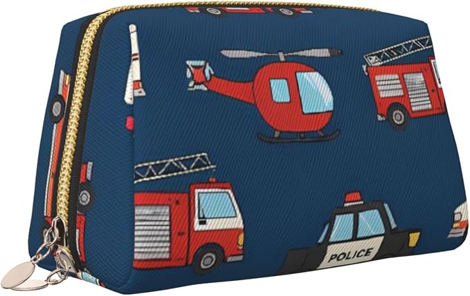 Navy Blue Transportation Leather Makeup Bag Cosmetic Pouch Portable Travel - Image 2