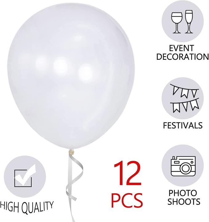 18 Inch Clear Balloons 12 Pack Large Latex Party Balloons Round Helium Balloon - Image 2