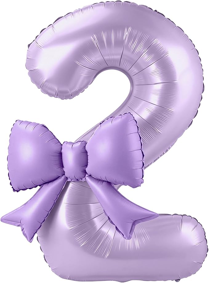 40 Inch Number 2 Balloon with Bow, Coquette Aesthetic Foil Balloon by Unknown