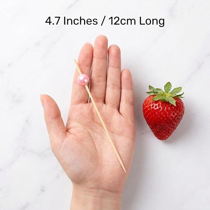 100 Pcs 4.7" Pink Pearl Cocktail Picks, Bamboo Toothpicks Appetizer Skewers | - Image 7