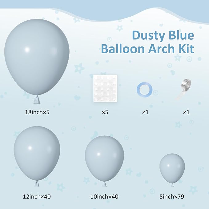 164Pcs Dusty Blue Balloons Garland Arch Kit Different Sizes | 18 12 10 5 inch - Image 2