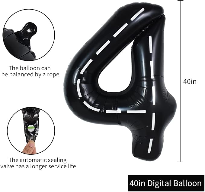 TONIFUL 40 Inch Large Race Car Number 4 Balloon 4th Birthday Decorations | 4th - Image 2