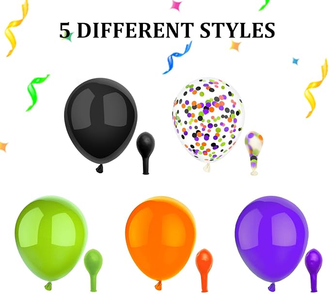 50 Pcs 12 Inch Halloween Balloons Orange Black Purple Green Confetti Balloons - Image 2