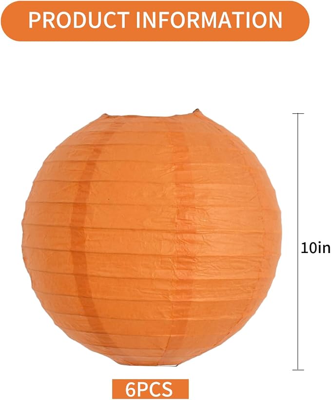 BEISHIDA 10 Inch Orange Paper Lanterns 6Packs Hanging Round Chinese Lantern | - Image 2