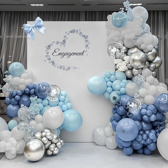 Dusty Blue White Silver Balloon Garland Arch Kit - Image 6