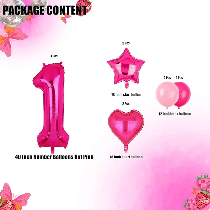 40 Inch Number Balloons Hot Pink 1 Cowgirl Pink 1st Birthday Decor 9 Pcs | - Image 2
