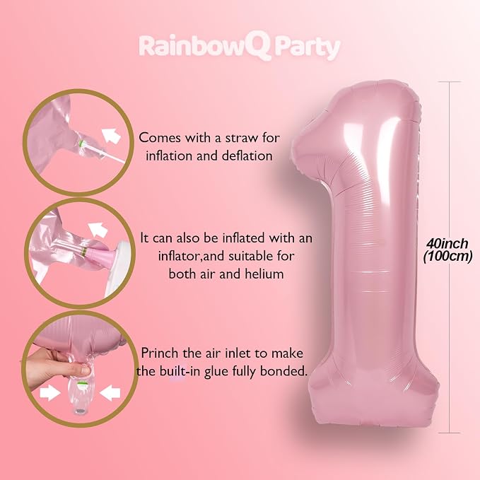 RainbowQ Pink 18 Balloon Number 40 Inch 0-40 Foil Large Balloons | Big Mylar 18 - Image 3