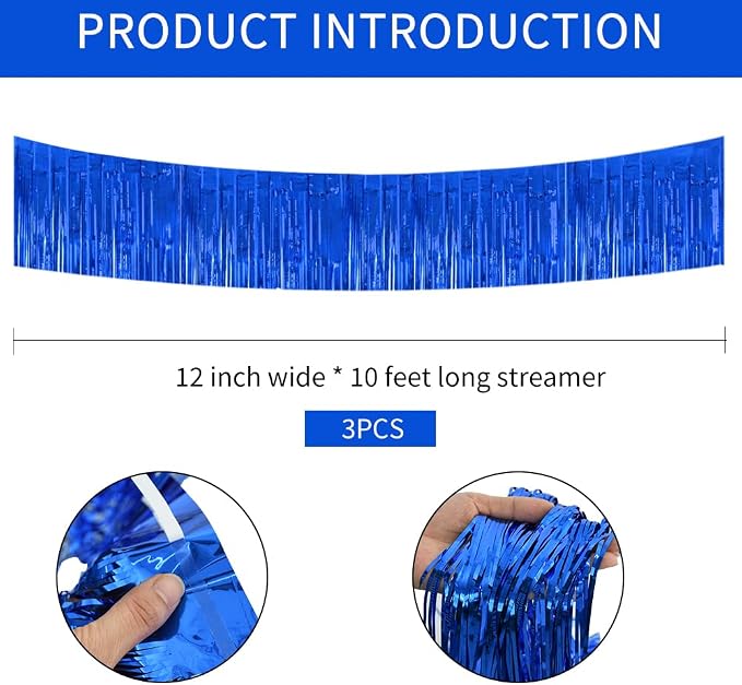 BEISHIDA 3 Packs Metallic Foil Fringe Garland Blue Wall Hanging Tinsel Fringe - Image 2