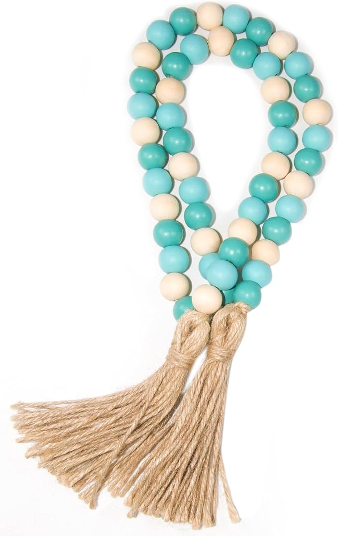 Wood Beads Garland with Tassels, Wall Hanging, Home Decoration by TACOLO