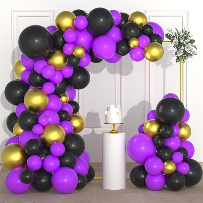 Purple Black Gold Balloon Arch Garland Kit by PASOCON