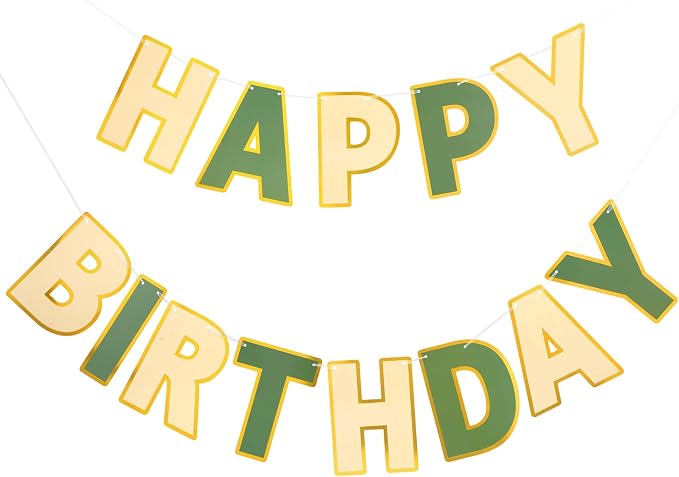 Pre-Strung Happy Birthday Banner Brown Green Party Decorations | adjustable cord by LITAUS