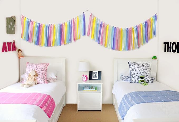 Pastel Rainbow Ribbon Tassel Garland Colorful Fabric Banner Hanging Patry - Image 5
