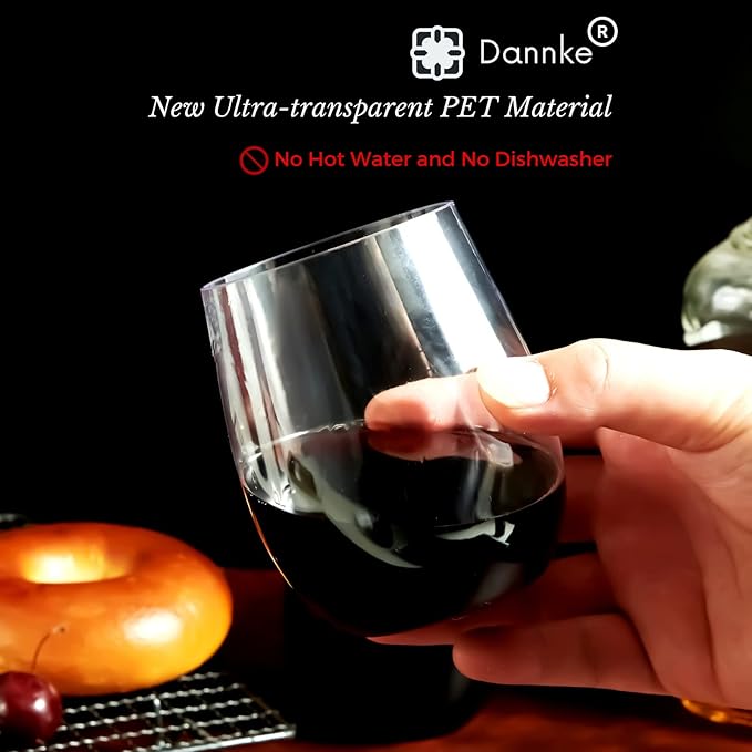 48 Stemless Plastic Wine Glasses - 12oz Clear Disposable Party Cups for Parties - Wine Tumblers