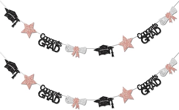Black and Rose Gold Congrats Grad Banner Graduation Decorations Class of 2026 by Vofrise