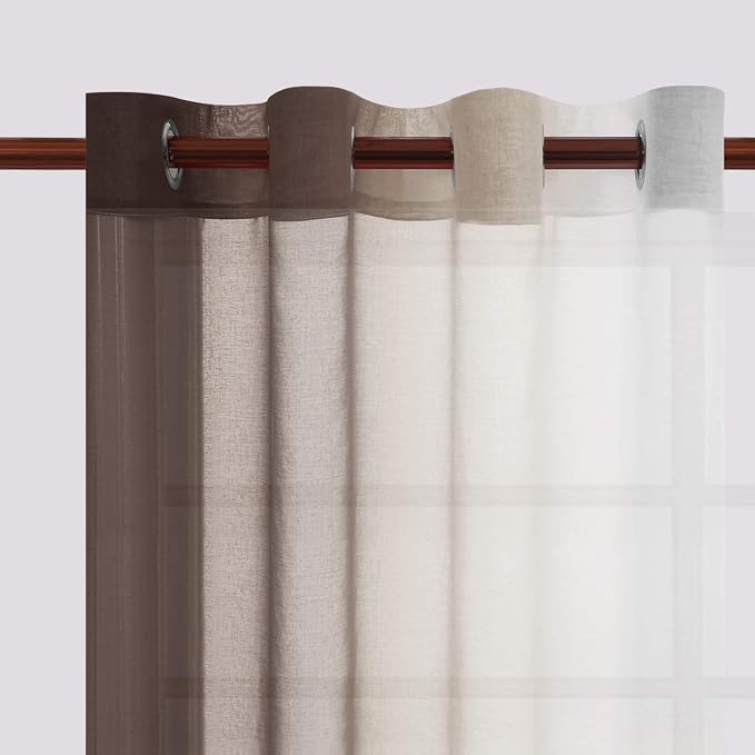 DWCN Brown Faux Linen Ombre Sheer Curtains - Image 2