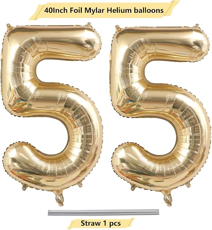 Light Gold Number 55 Foil Balloons 40 Inch White Gold 66 Mylar Balloon | 55th - Image 4