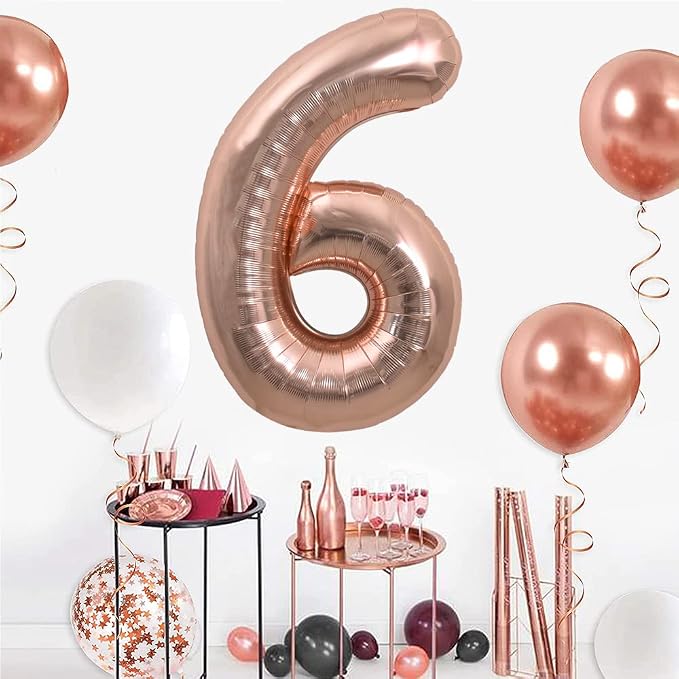 TONIFUL 40 Inch Rose Gold Large Numbers Balloons 0-9, Number 6 Digital 6 Helium - Image 5